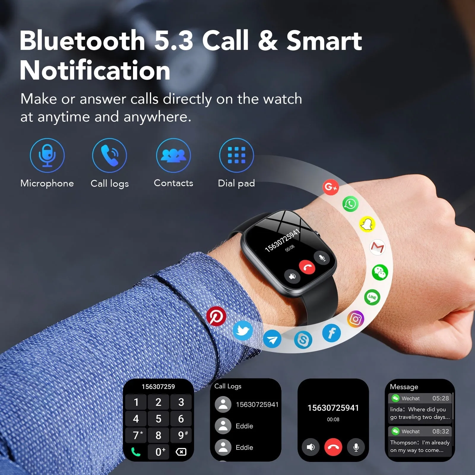 Smart Watch for Android and iPhone, IP68 Waterproof Smartwatch for Women Men 100  Sports Modes 1.91-inch Fitness Tracker, Smart Watch with Bluetooth Call(Answer/Make Calls), for Gift Black