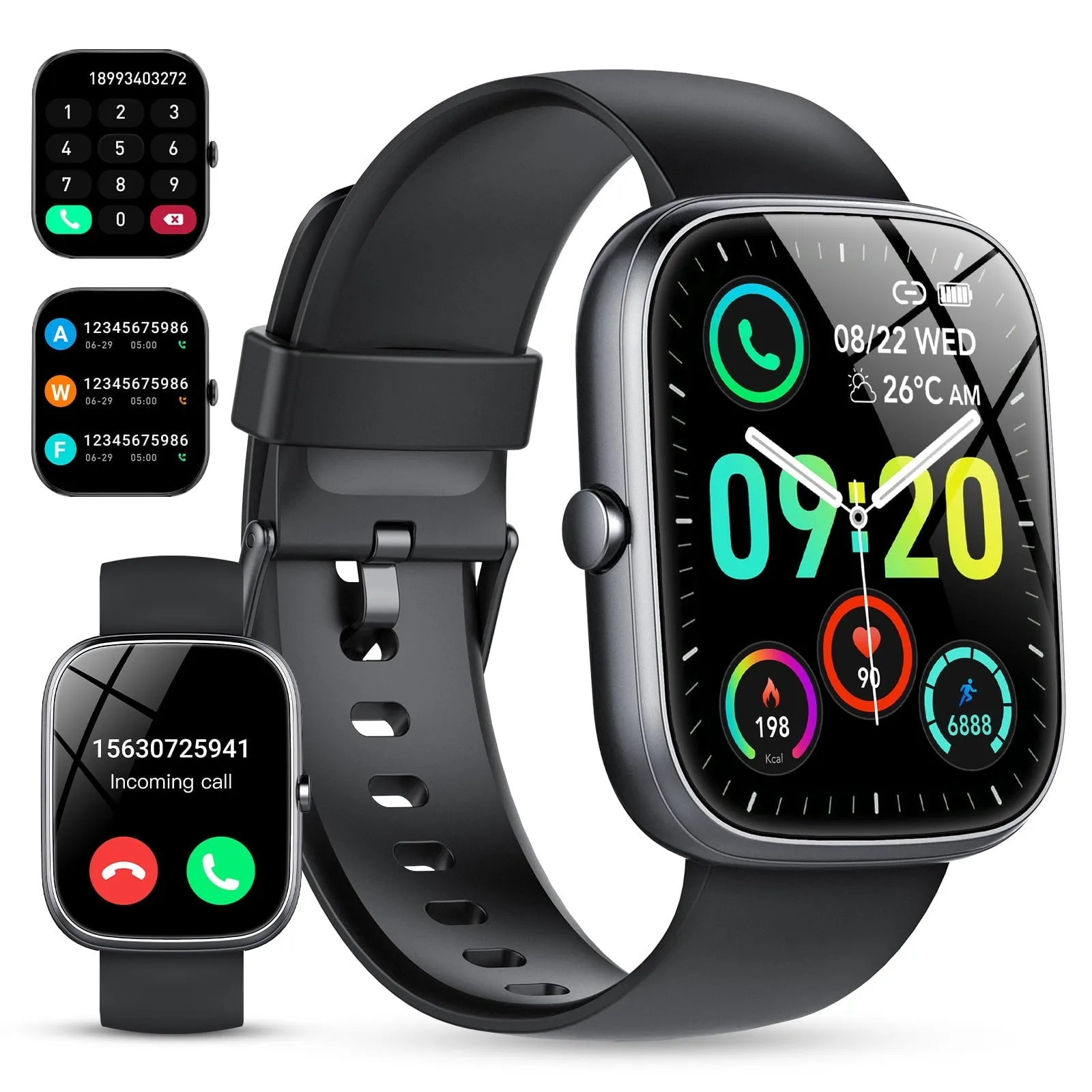Smart Watch for Android and iPhone, IP68 Waterproof Smartwatch for Women Men 100  Sports Modes 1.91-inch Fitness Tracker, Smart Watch with Bluetooth Call(Answer/Make Calls), for Gift Black