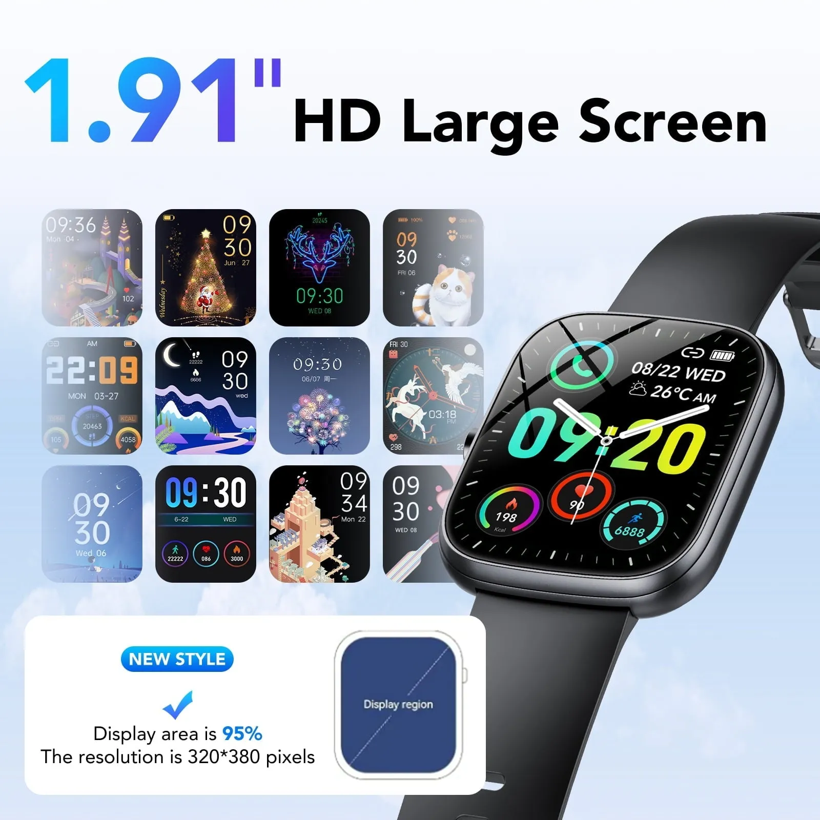 Smart Watch for Android and iPhone, IP68 Waterproof Smartwatch for Women Men 100  Sports Modes 1.91-inch Fitness Tracker, Smart Watch with Bluetooth Call(Answer/Make Calls), for Gift Black