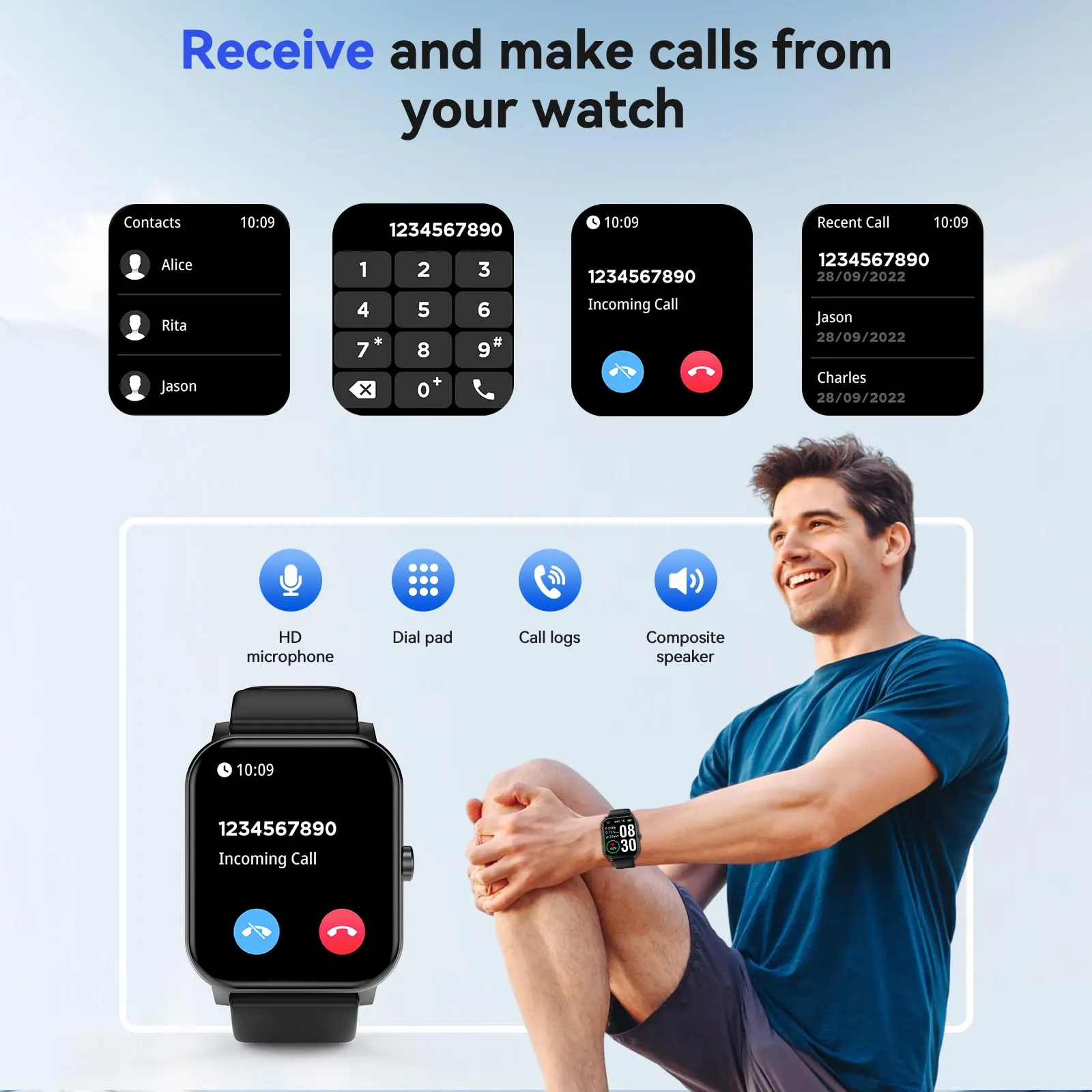 Smart Watch with Call, Fitness Tracker, IP68 Waterproof