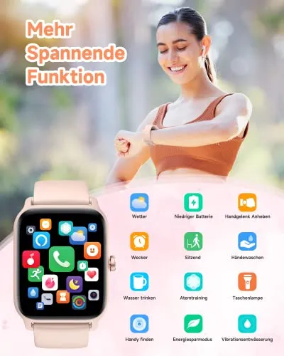 Smartwatch Damen mit Telefonfunktion 1.8" Alexa Integriert Herren Fitnessuhr 100  Sportmodi, Pulsmesser SpO2 Stress Ein-klick Messen, Schlafmonitor, IP68, Sport Auto Identifizierung für IOS/Android