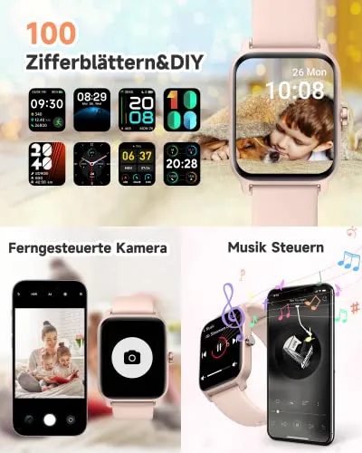 Smartwatch Damen mit Telefonfunktion 1.8" Alexa Integriert Herren Fitnessuhr 100  Sportmodi, Pulsmesser SpO2 Stress Ein-klick Messen, Schlafmonitor, IP68, Sport Auto Identifizierung für IOS/Android