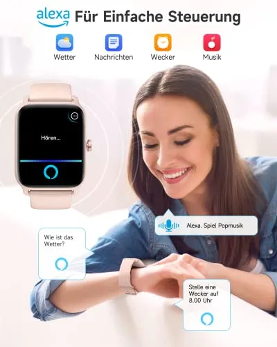 Smartwatch Damen mit Telefonfunktion 1.8" Alexa Integriert Herren Fitnessuhr 100  Sportmodi, Pulsmesser SpO2 Stress Ein-klick Messen, Schlafmonitor, IP68, Sport Auto Identifizierung für IOS/Android