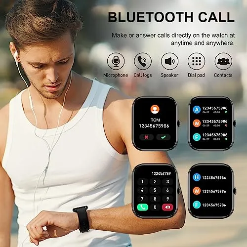 Smartwatch für Damen Herren, 1,85 Zoll Touchscreen Smart Watch mit Bluetooth Anrufe, IP68 Wasserdicht Fitnessuhr mit Herzfrequenzmonitor Schlafmonitor Schrittzähler, Sportuhr für iOS Android, Schwarz