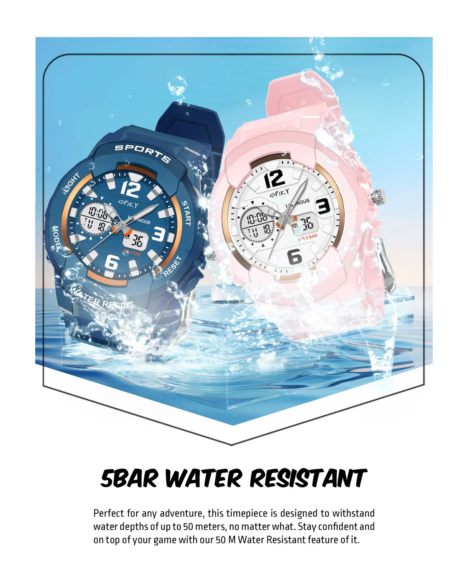 Spiky Round Sports Dual Time Kids Watches Combo - Pink & Blue