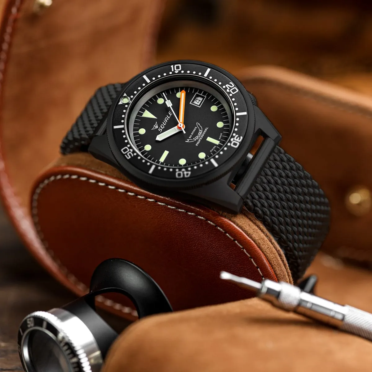 Squale 1521 Black PVD Swiss Made Diver's Watch - Mesh Bracelet