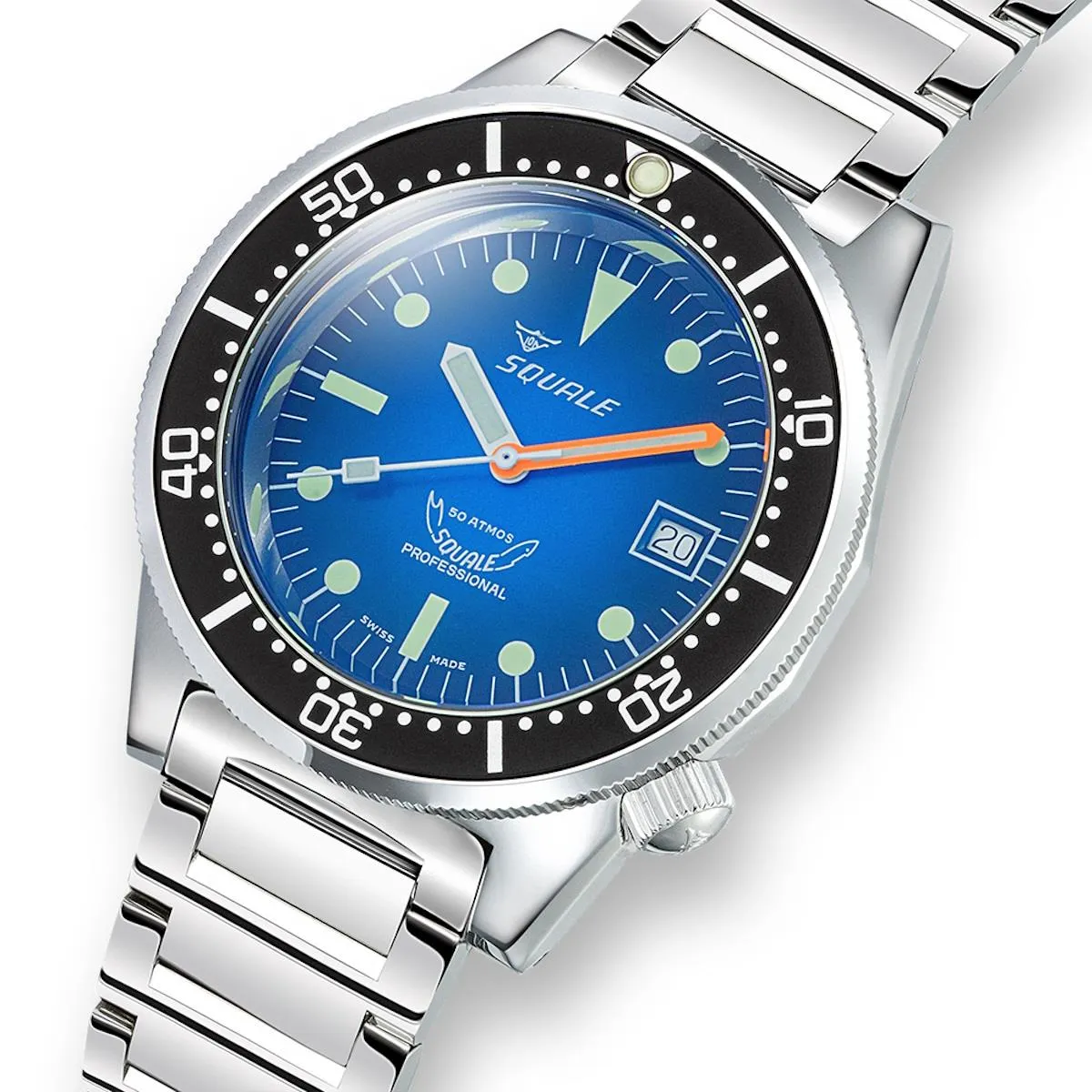 Squale 1521 Polished Steel Case - Blue Fume Dial on Bracelet