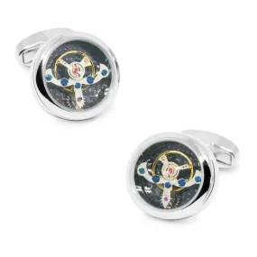 Steffans Tourbillon Movement Stainless Steel Mens Cufflinks