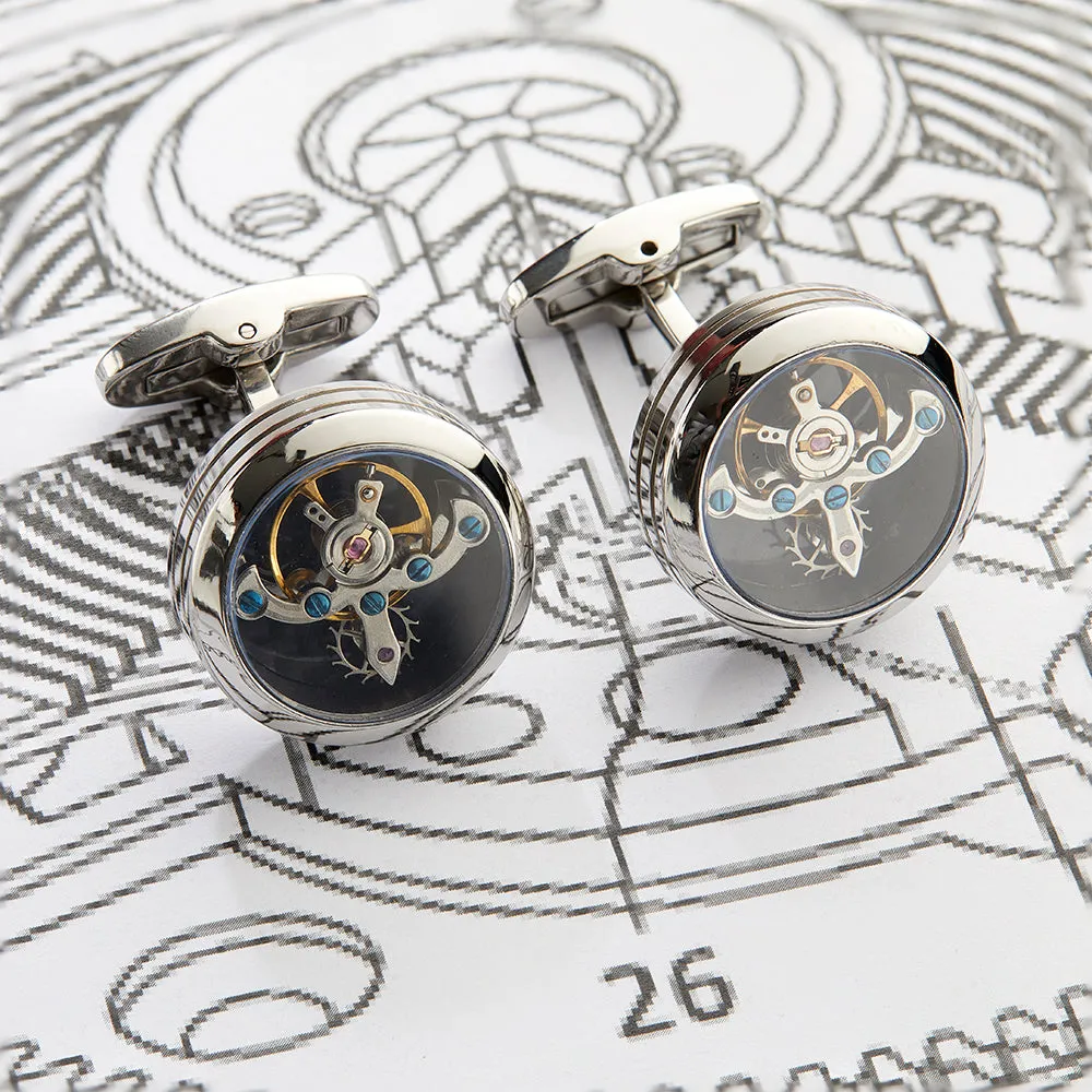 Steffans Tourbillon Movement Stainless Steel Mens Cufflinks