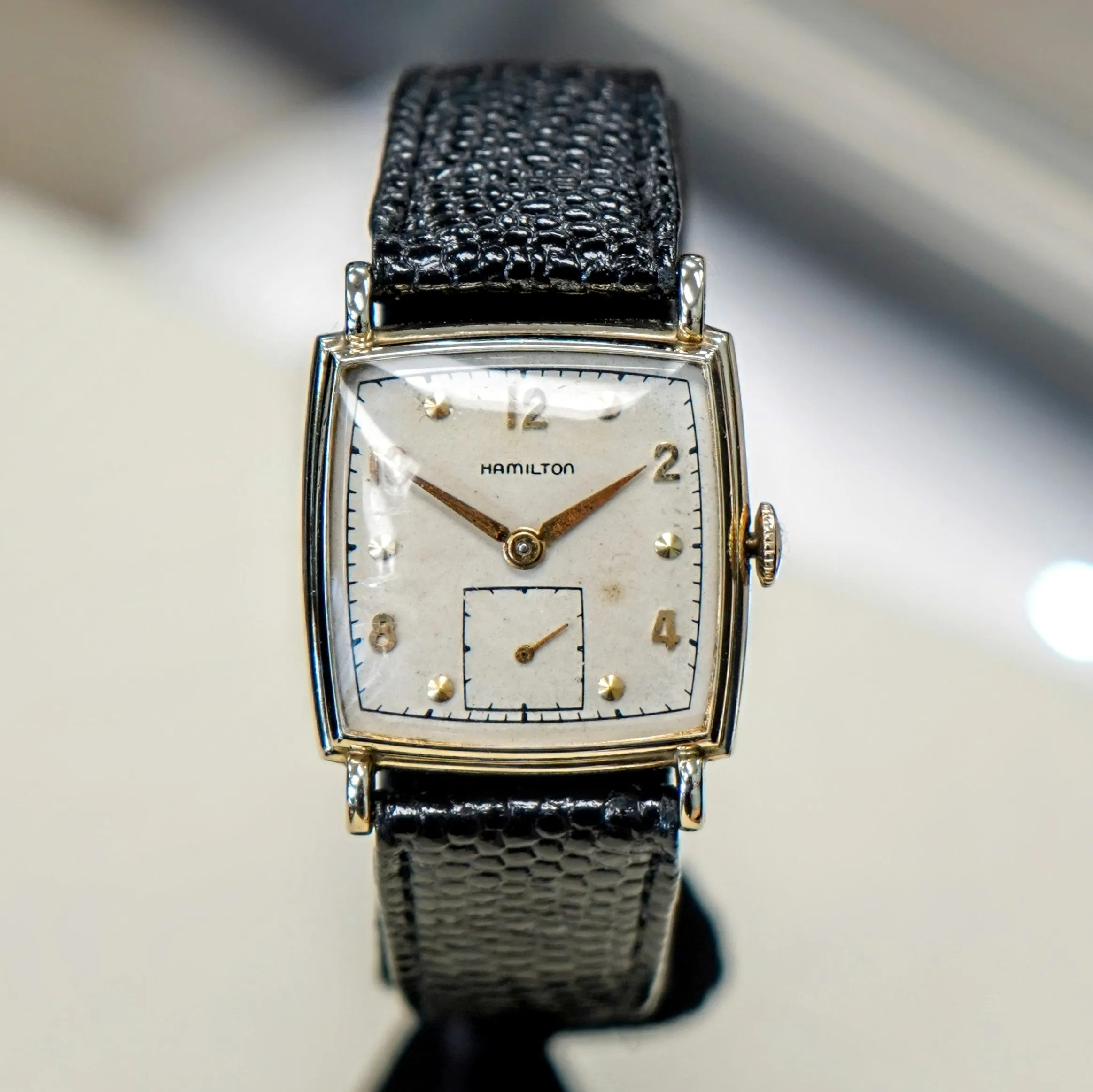 Vintage HAMILTON Dyson Watch 17 Jewels Grade 747 Square Case & Fancy Lugs - 14K GF