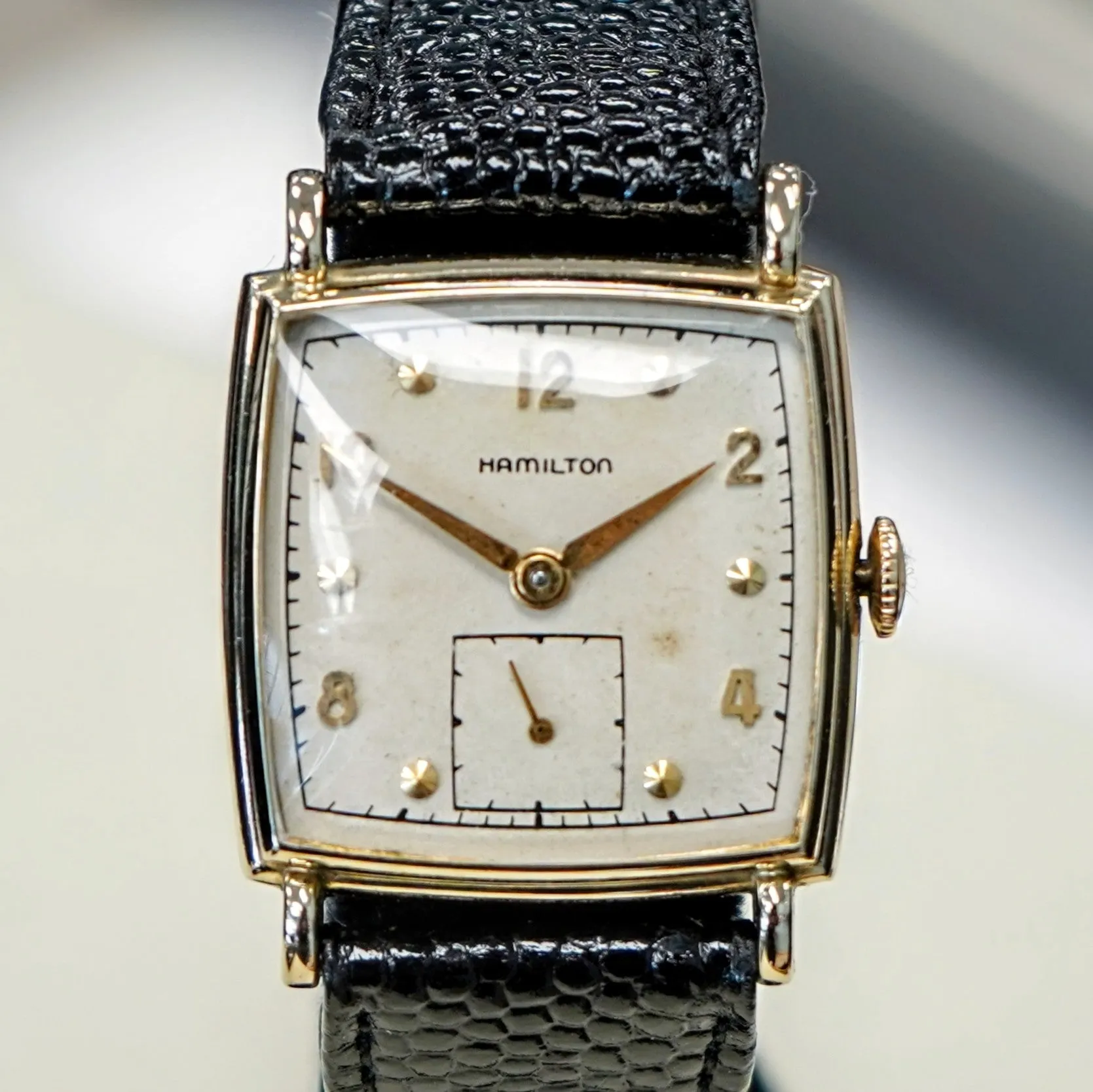 Vintage HAMILTON Dyson Watch 17 Jewels Grade 747 Square Case & Fancy Lugs - 14K GF