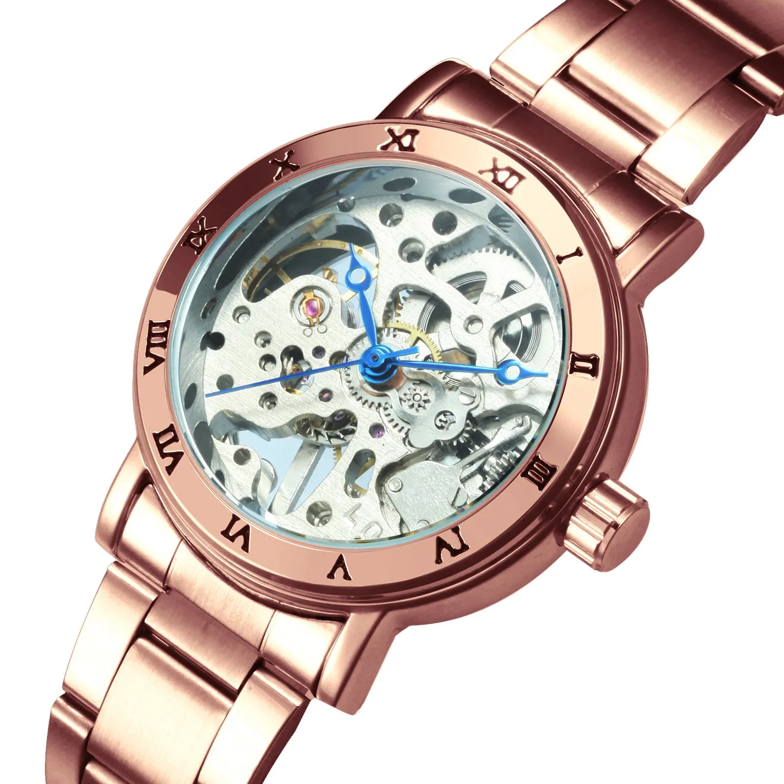 WINNER Official Skeleton Watch Women Top Luxury Brand Automatic Mechanical Watches Golden Steel Strap Elegant Dress Lady Clock