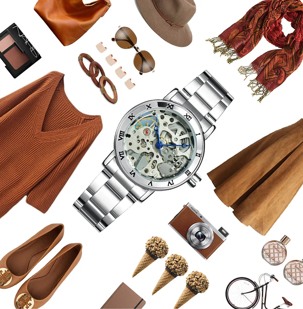 WINNER Official Skeleton Watch Women Top Luxury Brand Automatic Mechanical Watches Golden Steel Strap Elegant Dress Lady Clock