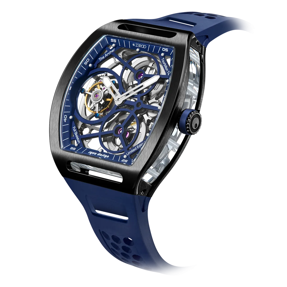 ZEROO T4 THE ARCHER FULL SKELETON TOURBILLONMANUAL TOURBILLON WATCH FOR GENTS - ZT004BBL