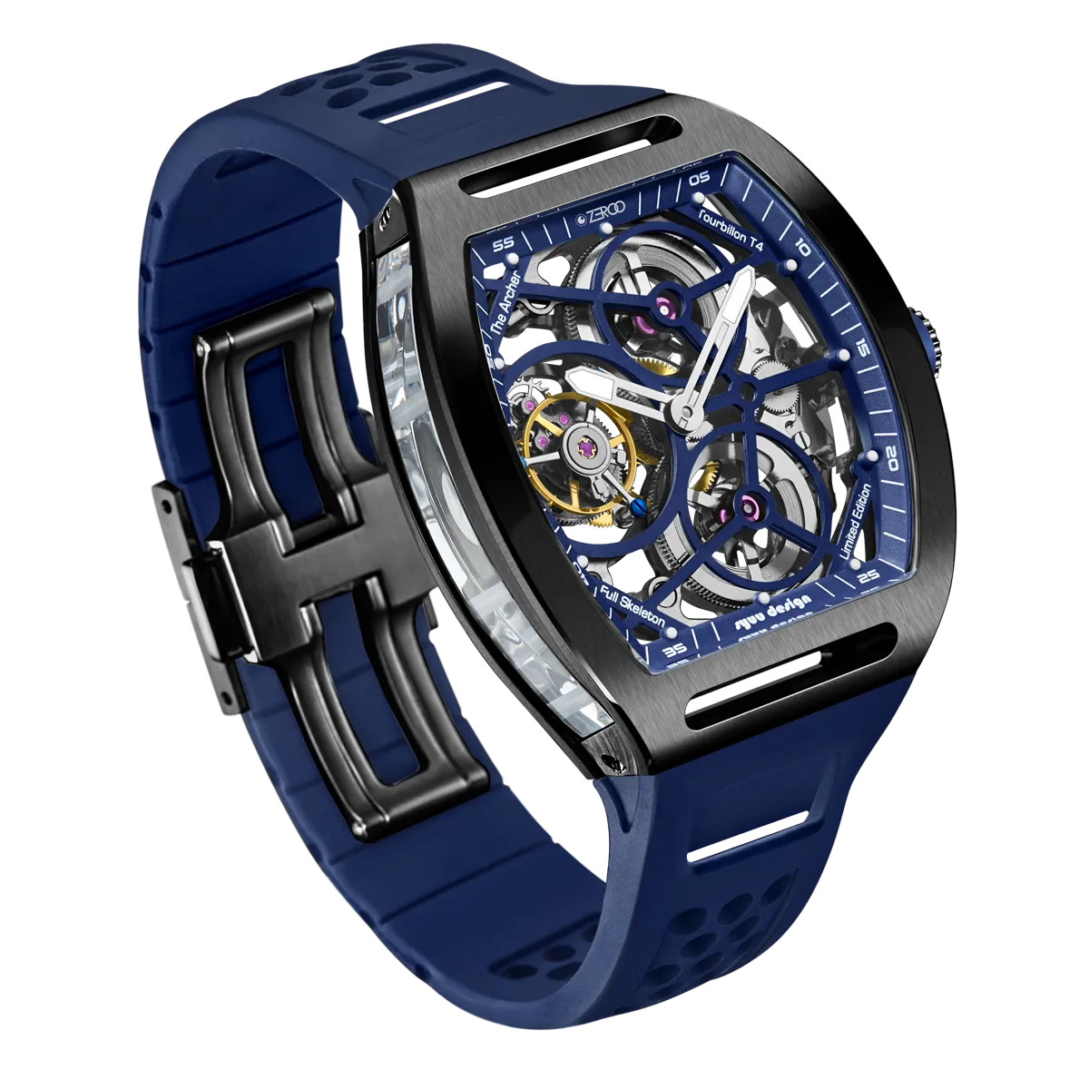 ZEROO T4 THE ARCHER FULL SKELETON TOURBILLONMANUAL TOURBILLON WATCH FOR GENTS - ZT004BBL