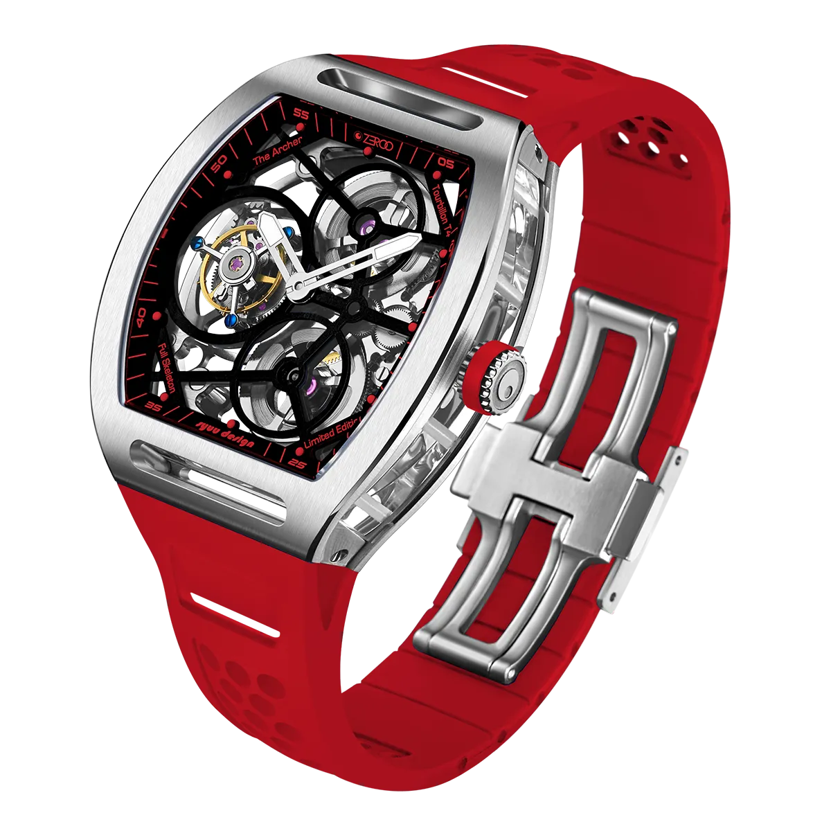 ZEROO T4 THE ARCHER FULL SKELETON TOURBILLONMANUAL TOURBILLON WATCH FOR GENTS - ZT004SRD