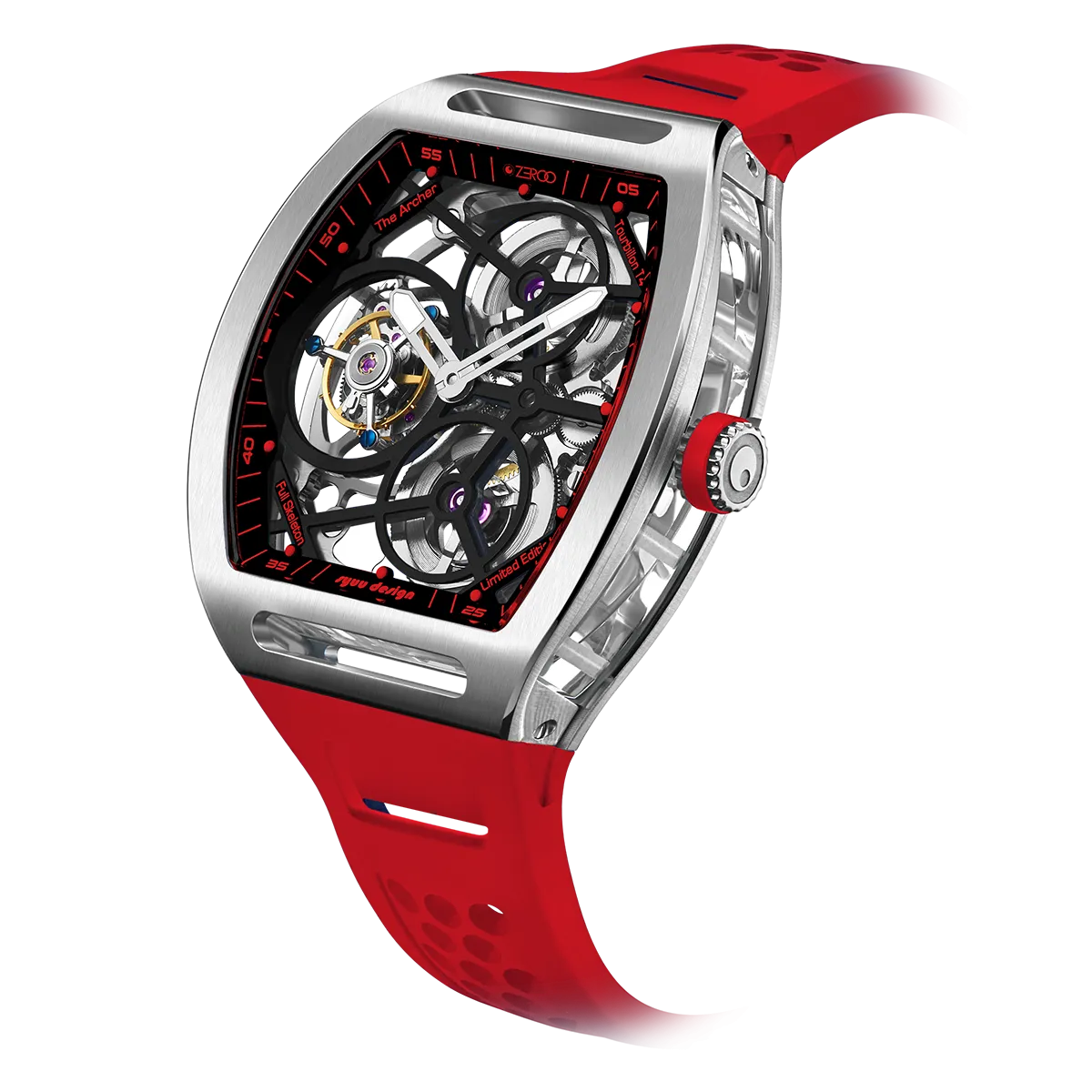 ZEROO T4 THE ARCHER FULL SKELETON TOURBILLONMANUAL TOURBILLON WATCH FOR GENTS - ZT004SRD
