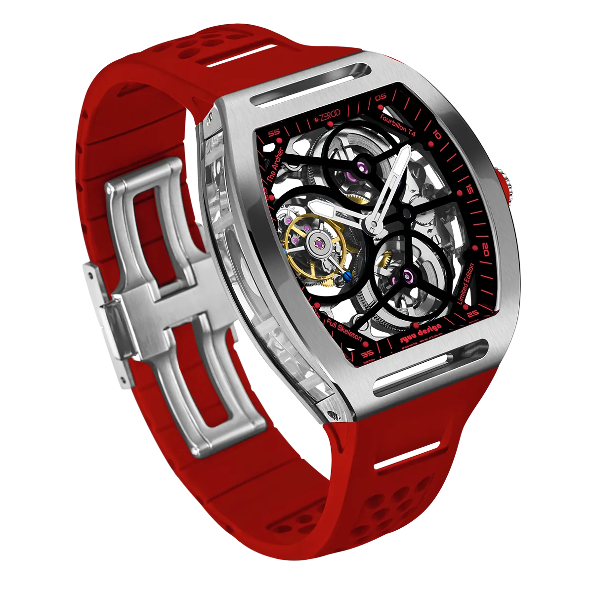 ZEROO T4 THE ARCHER FULL SKELETON TOURBILLONMANUAL TOURBILLON WATCH FOR GENTS - ZT004SRD